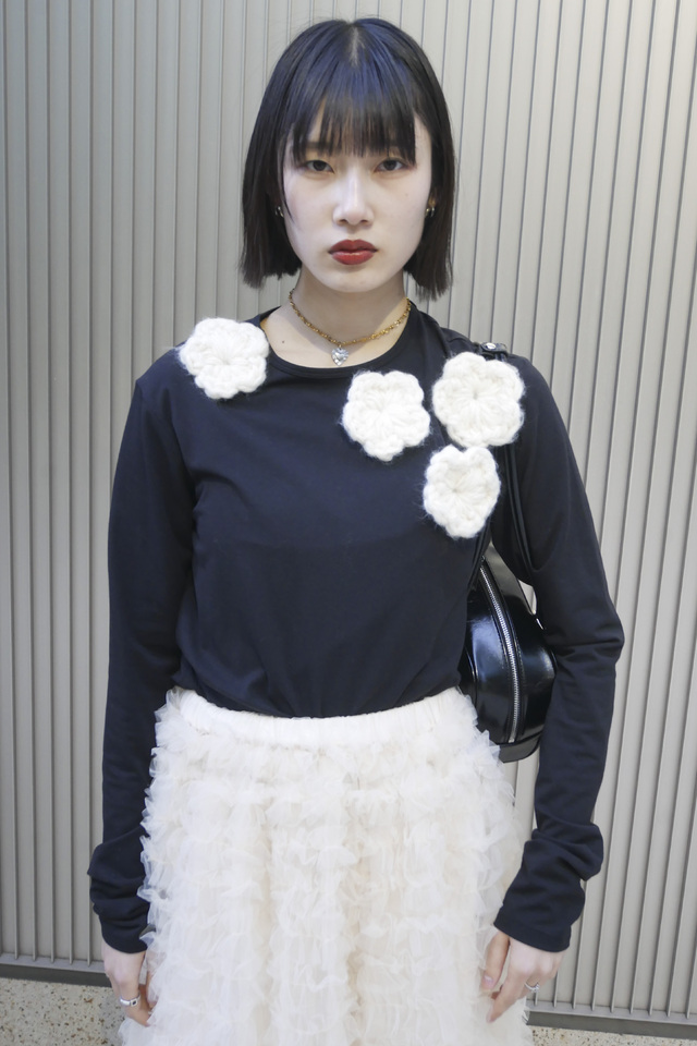 HONEY MI HONEY｜flower long t-shirt｜フラワーニットフラワーロングT