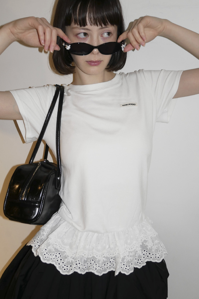 【HONEY MI HONEY】cotton lace frill t-shirt