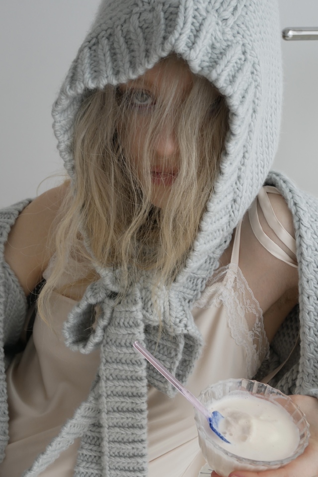 【HONEY MI HONEY】knit ribbon balaclava