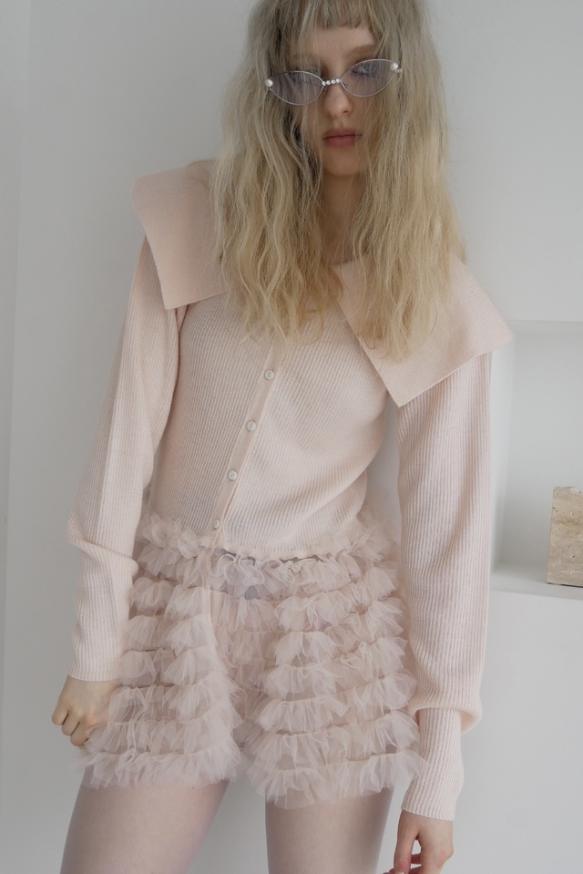 【HONEY MI HONEY】tulle peplum sailor knit cardigan