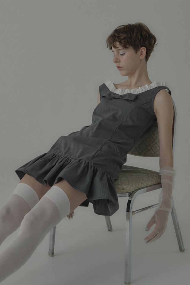 【HONEY MI HONEY】pinstripe ribbon mini one-piece