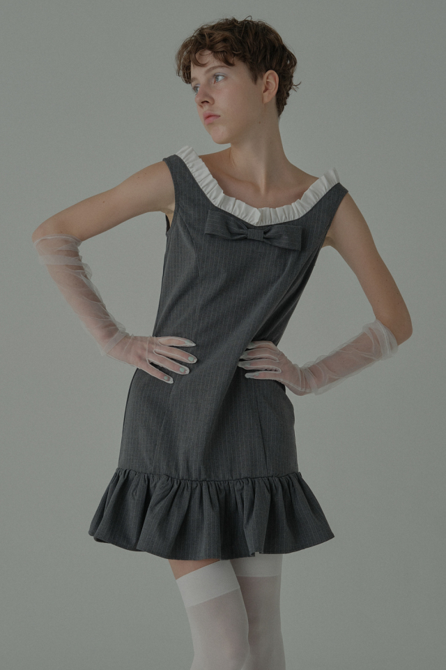 【HONEY MI HONEY】pinstripe ribbon mini one-piece