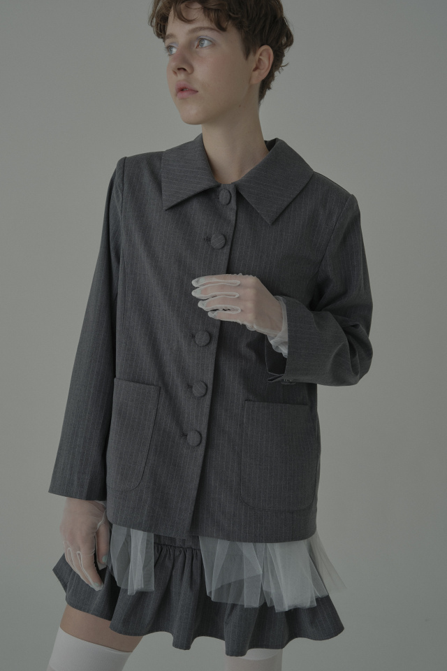 【HONEY MI HONEY】pinstripe tulle docking jacket