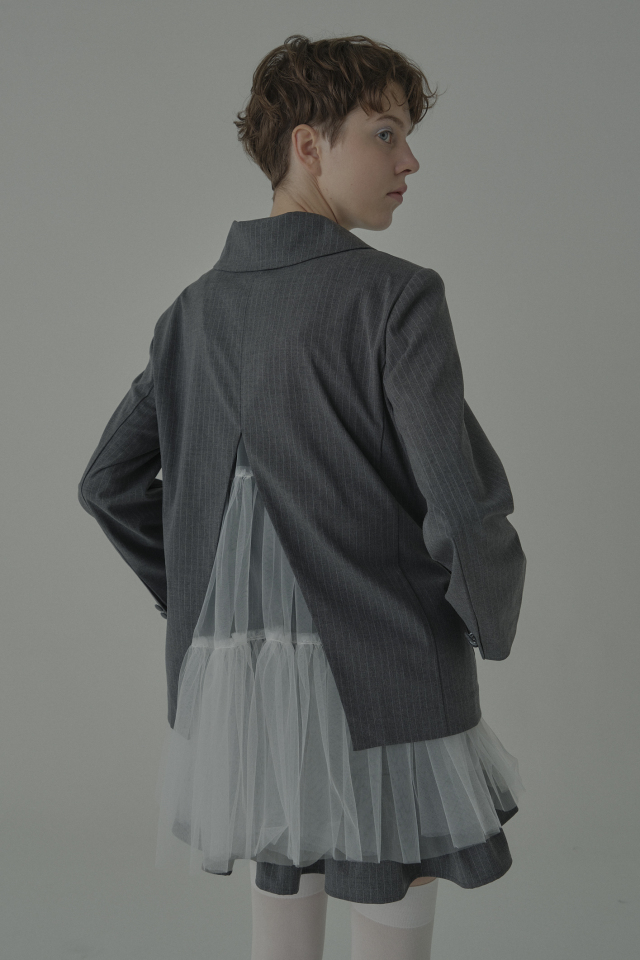 【HONEY MI HONEY】pinstripe tulle docking jacket