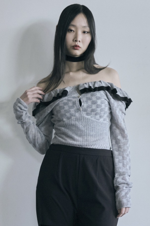 【HONEY MI HONEY】crochet frill knit bodysuit