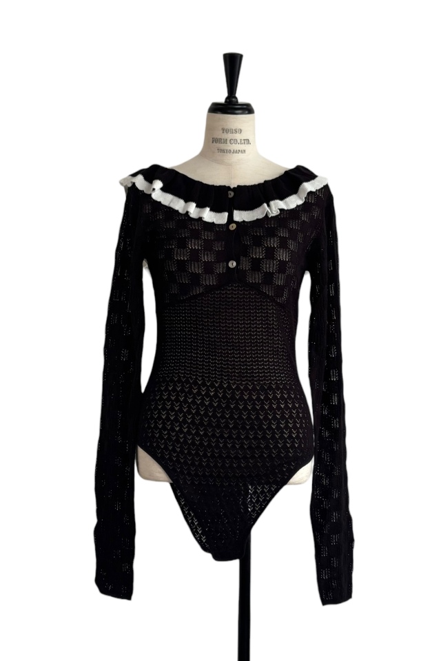 HONEY MI HONEY｜crochet frill knit bodysuit｜クロシェフリルニット