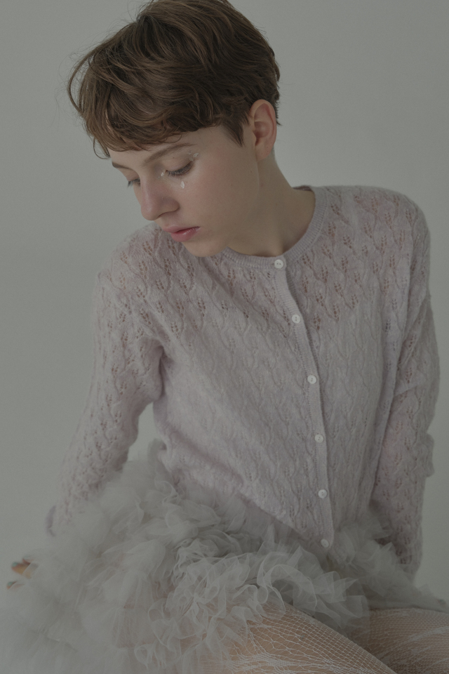 【HONEY MI HONEY】sheer mohair tulle peplum cardigan