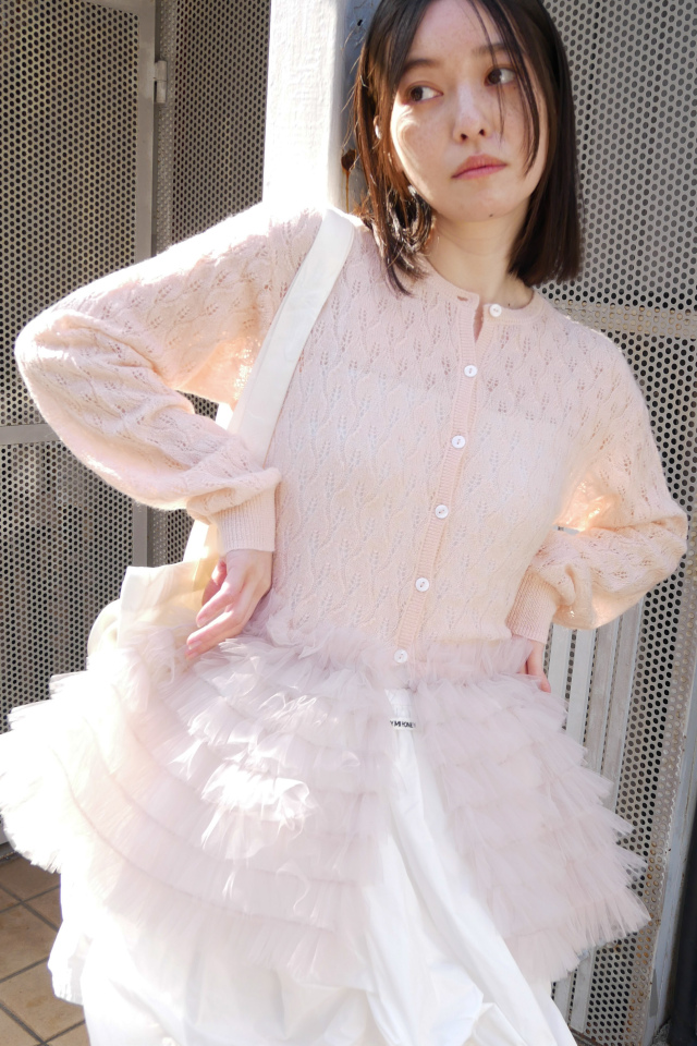 【HONEY MI HONEY】sheer mohair tulle peplum cardigan