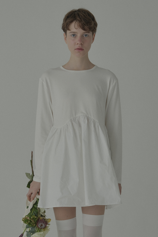 【HONEY MI HONEY】taffeta frill long t-shirt