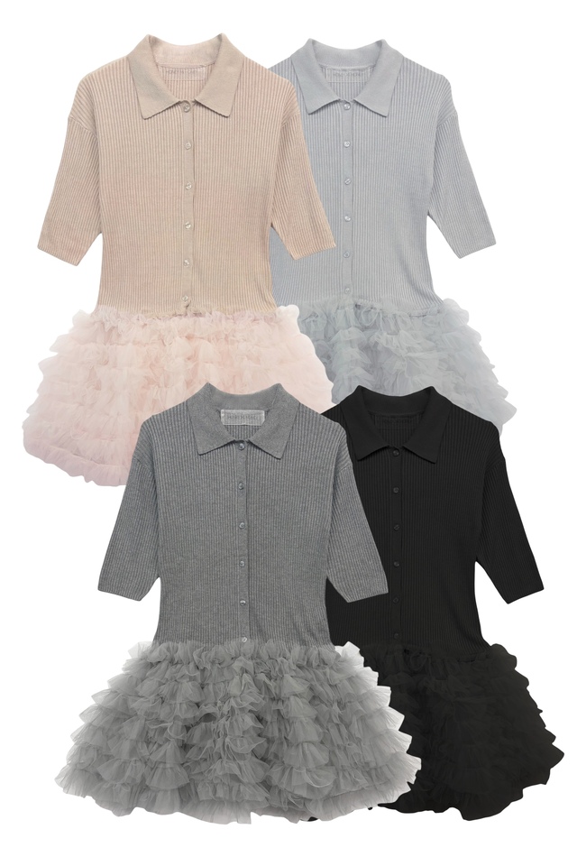 【HONEY MI HONEY】tulle peplum short sleeve cardigan