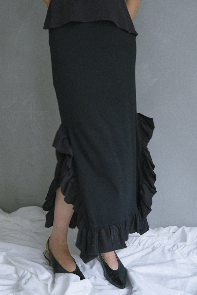 【HONEY MI HONEY】rib frill long skirt