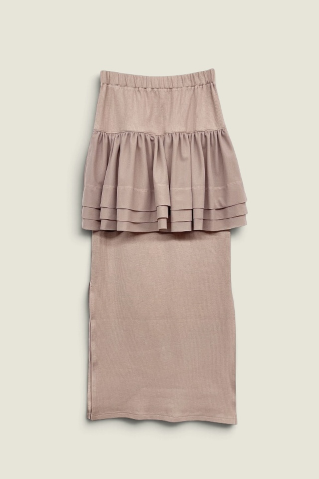 【HONEY MI HONEY】rib chiffon frill tight skirt