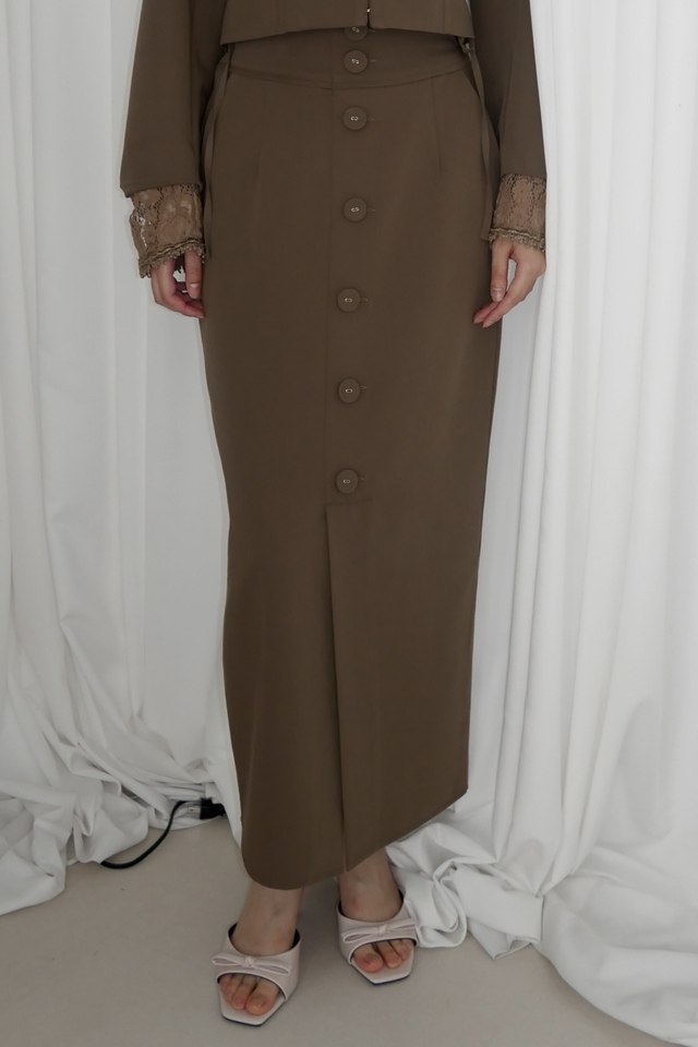 【MAISON ELLIE】waist ribbon cut out pencil skirt