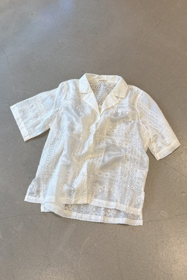 【ALORA THE WAY】embroidery lace open collar shirt