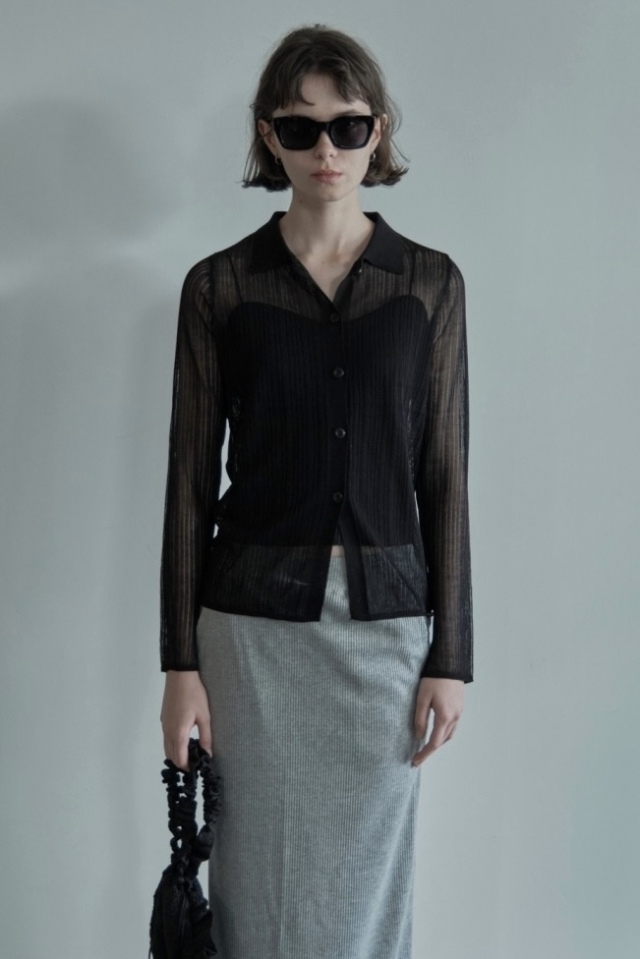 【ALORA THE WAY】sheer rib knit shirt