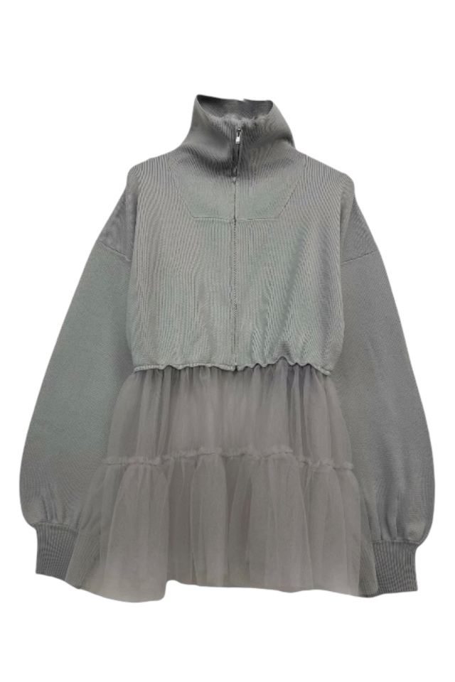 tulle frill zip blouson