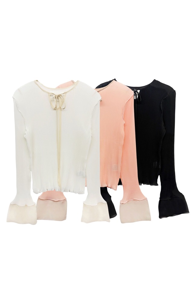 【MAISON ELLIE】chiffon bell sleeve pleats blouse