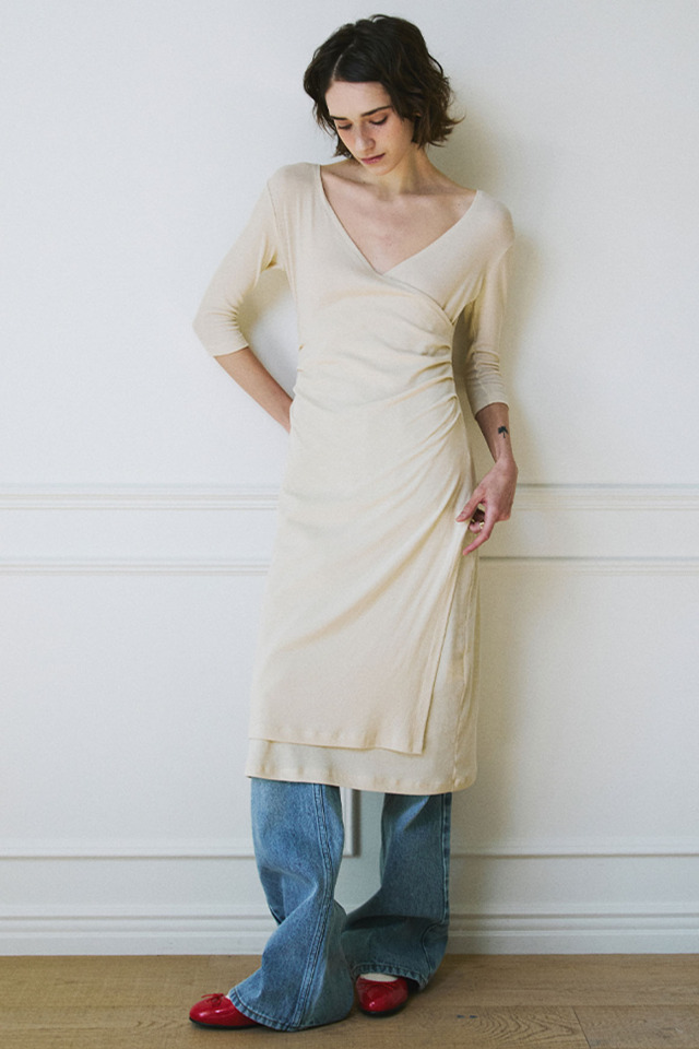 【GREEN BUTTER】Shirring Wrap Dress