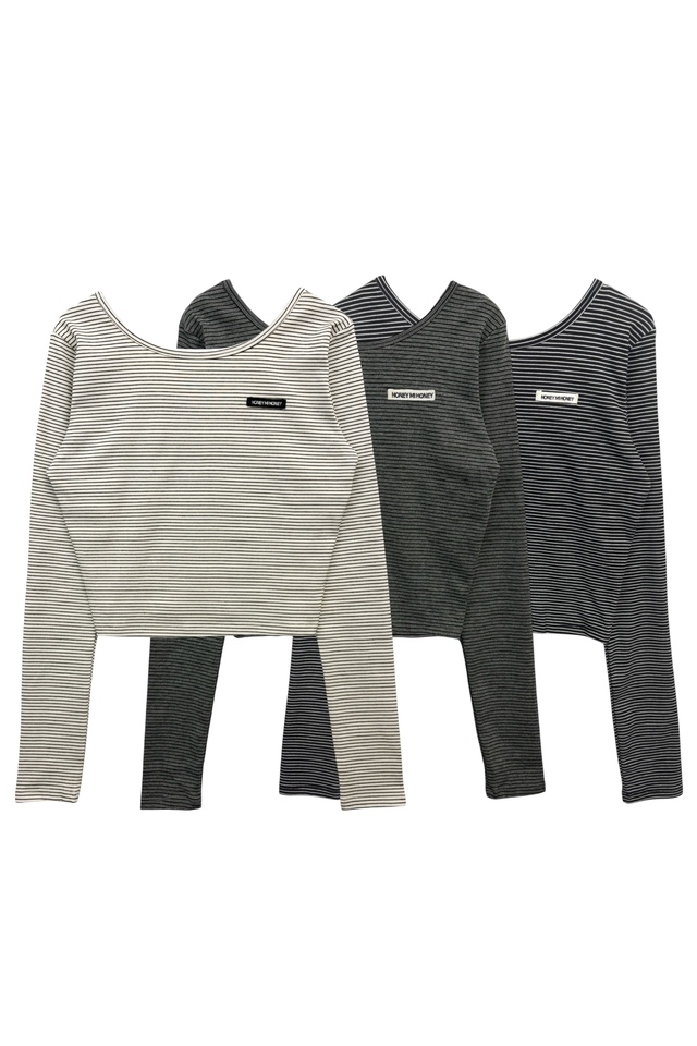 【HONEY MI HONEY】honey logo border cropped long t-shirt