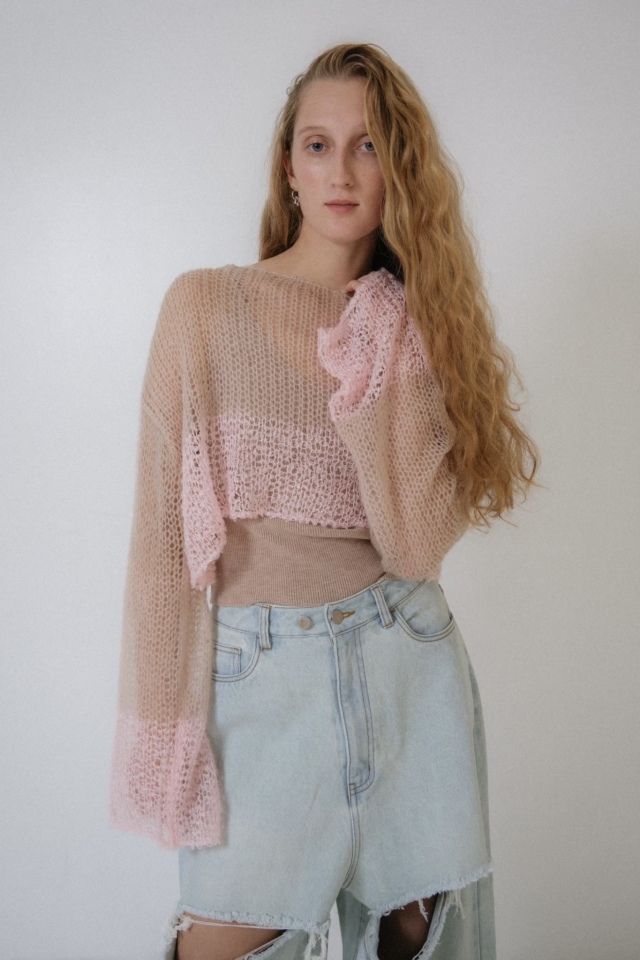 HONEY MI HONEY｜クロシェボーダークロップドニット｜涼しげな鍵編み