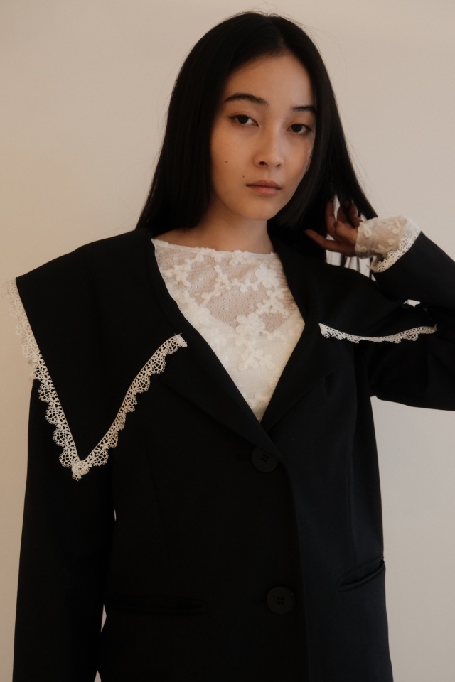 big collar lace trimming jacket