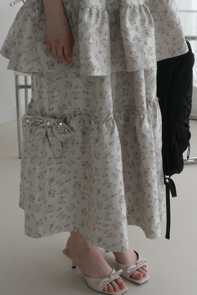 【ESPRIT】floral jacquard bijou ribbon skirt