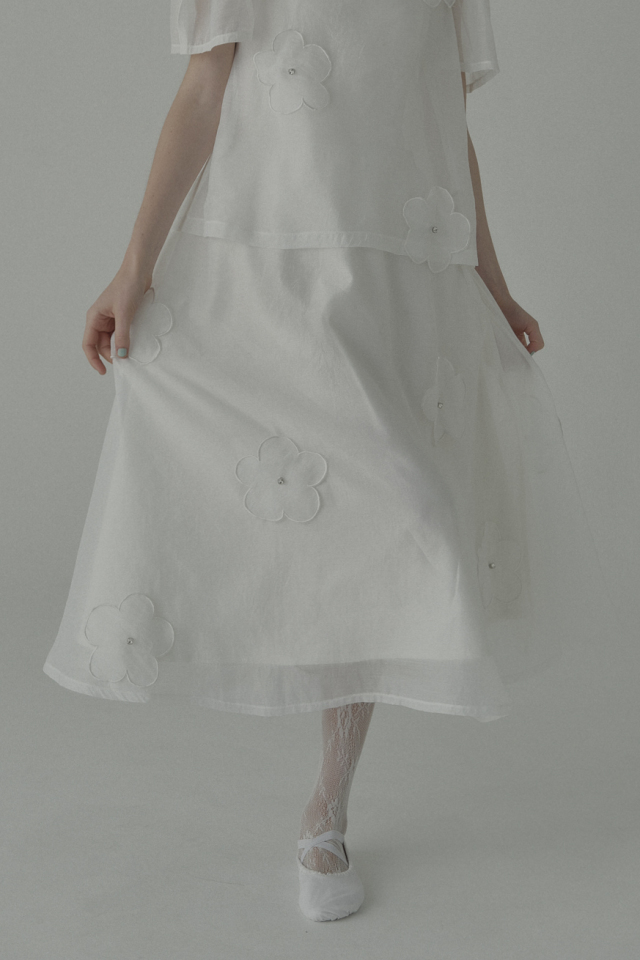 【ESPRIT】flower organdie flare skirt