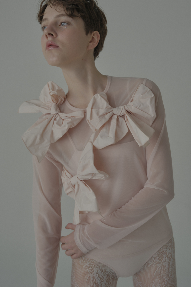 【ESPRIT】taffeta ribbon sheer tops