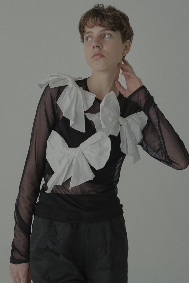 【ESPRIT】taffeta ribbon sheer tops