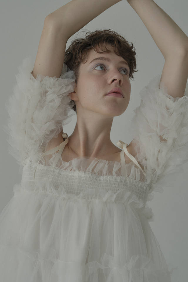 ESPRIT｜tulle puff sleeve blouse｜チュールパフスリーブブラウス