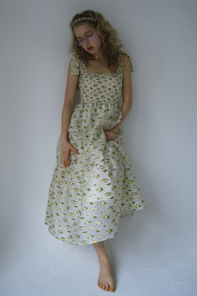 【ESPRIT】flower organdie tiered long one-piece