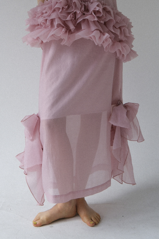 【ESPRIT】organdie ribbon long skirt