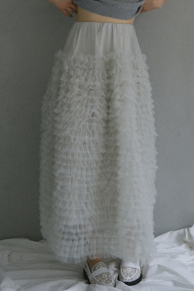 【ESPRIT】tulle tiered long skirt