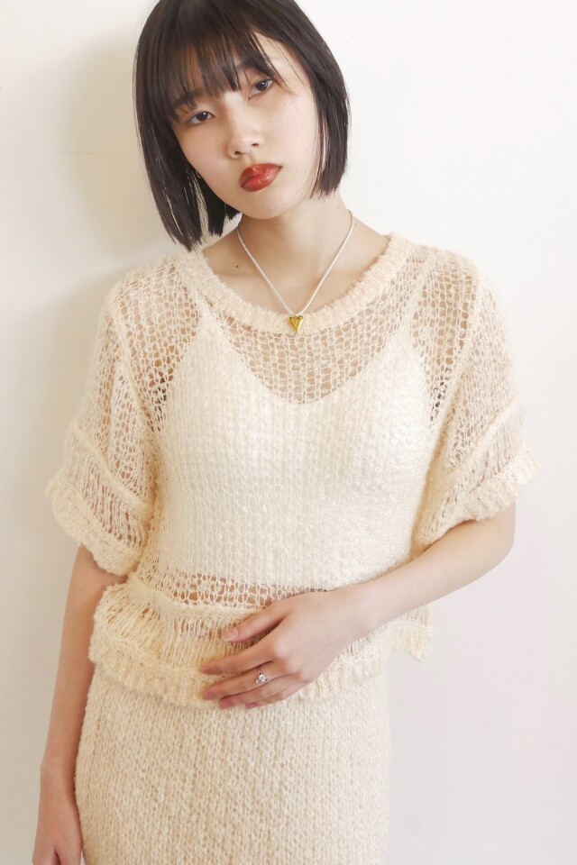 【HONEY MI HONEY】poodle crochet knit tops