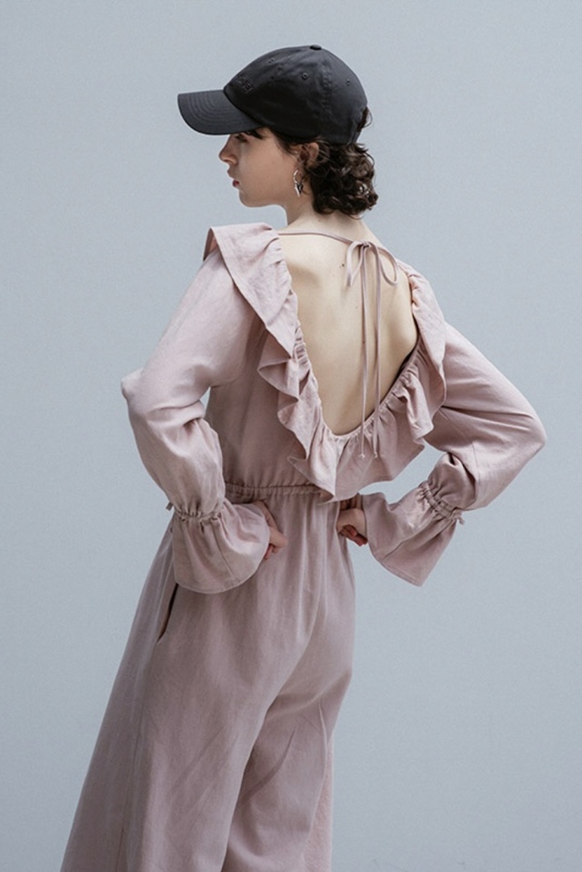 【HONEY MI HONEY】back open linen all-in-one