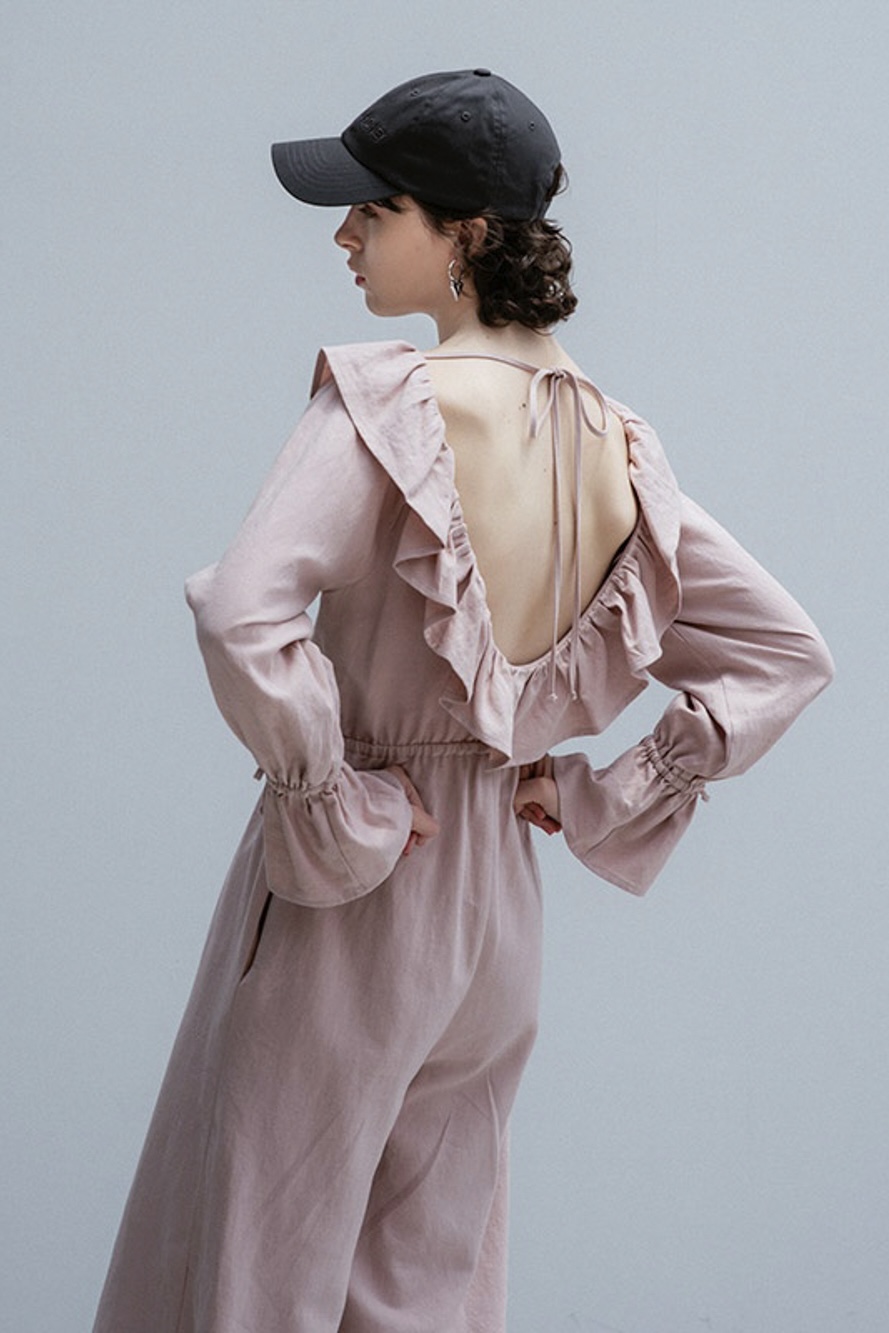 【HONEY MI HONEY】back open linen all-in-one
