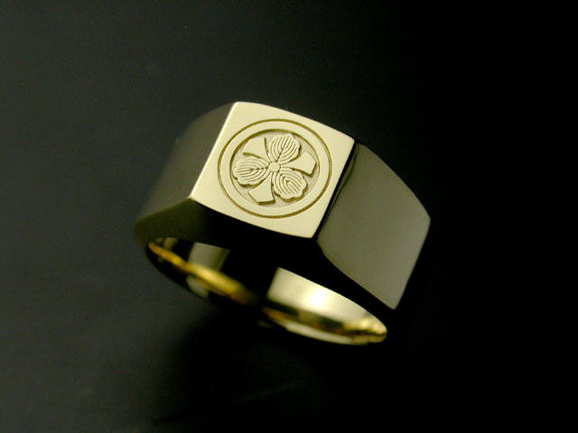 家紋リング・艶・K18金ゴールド・松コース（7号～13号）