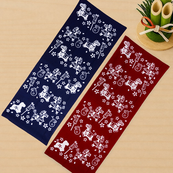 注染 干支馬手ぬぐい 赤／青