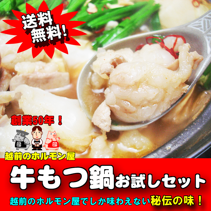 【送料無料】専門店秘伝の味！牛もつ鍋お試しセット（2～3人前）お一人様３セット限り！