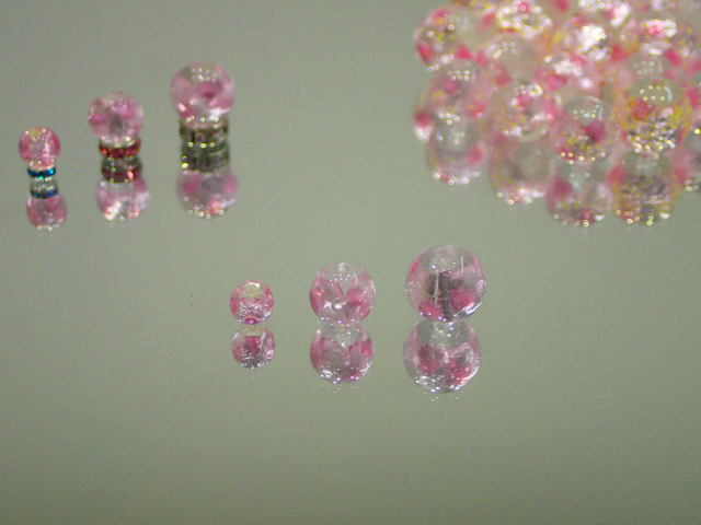片穴丸玉 透明・ピンク 8mm玉 最安値 1個 150円～ 夜光ホタルガラス【ネコポス便可】