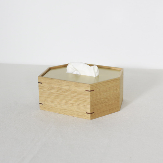 真鍮蓋の六角ティッシュボックス ハーフサイズ 国産オリジナルデザイン