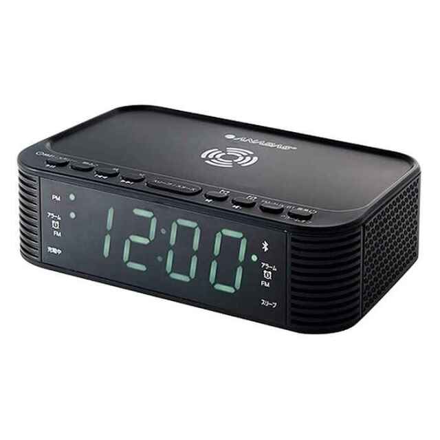 【即納】ワイヤレス スマホ充電 クロックラジオ Bluetooth機能付き 余計なコードもなくなりスッキリ ANABAS CR-BT100