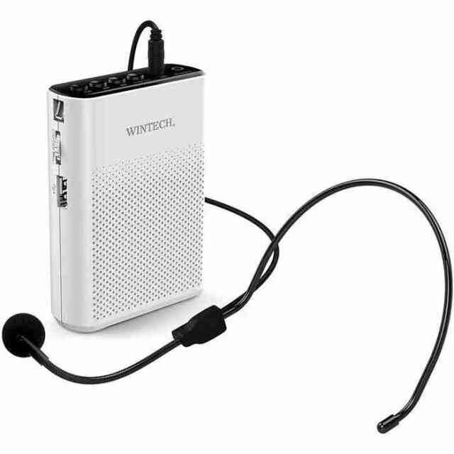 ポータブルハンズフリー拡声器 拡声器 マイクロSD/USB 再生対応 AUXIN端子 ホワイト WINTECH KMA-200
