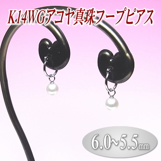 K14WGアコヤ真珠フープピアス（6.0～5.5ミリ）