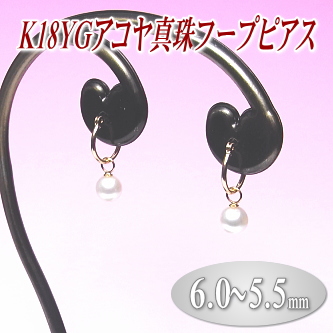 K18YGアコヤ真珠フープピアス（6.0～5.5ミリ）