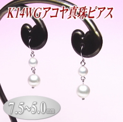 K14WGアコヤ真珠ピアス（7.5～5.0ミリ／デザイン部はシルバー製）