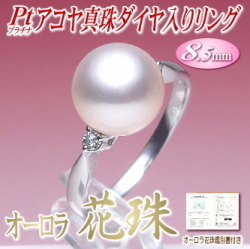 【オーロラ花珠】アコヤ真珠ダイヤ入りリング（8.5ミリ／プラチナ製／オーロラ花珠鑑別書付き）