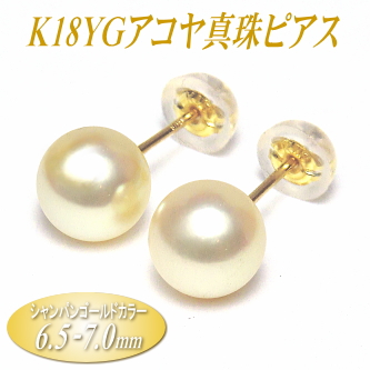アコヤ真珠 K18イエローゴールド ピアス シャンパンゴールドカラー 6.5