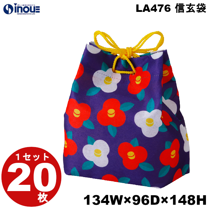 不織布 ラッピング袋 信玄袋 椿柄 LA476 20枚 内寸:134W×96D×148H 外寸:134W×96D×170H