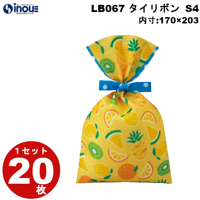 不織布 ラッピング袋 タイリボン サマーフルーツ柄 S4 LB067 20枚 内寸:170W×203H 外寸:170W×300H